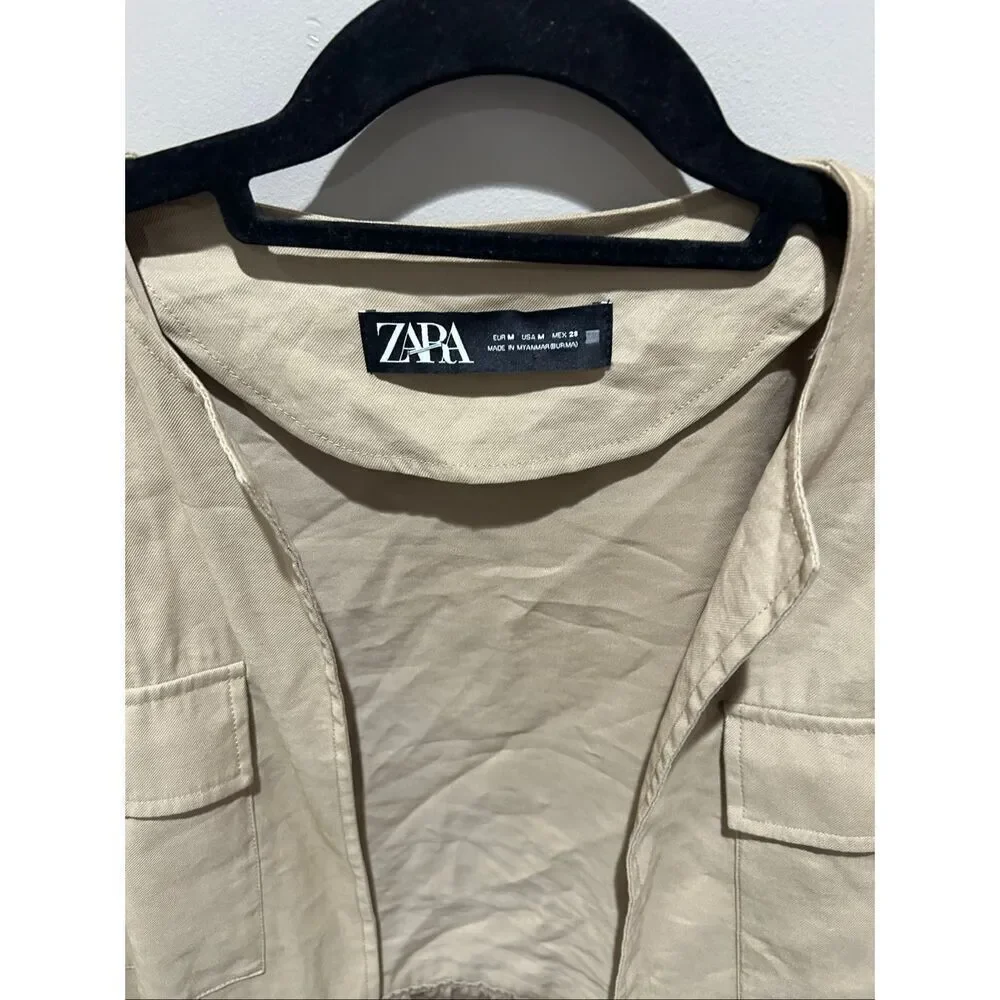 ZARA Viscose Blend Field Utility Jacket Open Front Peplum